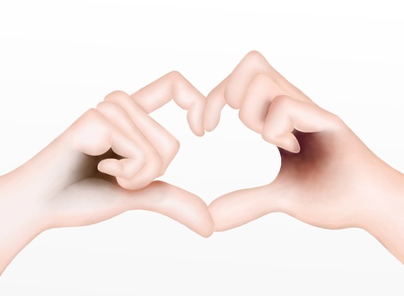 Hand Drawing, Lover Showing Body Languages for Love Signals by Hand Heart, Isolated on White Background  の写真素材