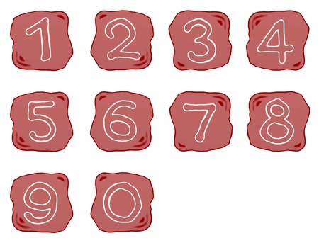 Alphabet Numbers, A Reddish Brown of Rock Art with White of Arabic Numbers Zero to Nine, Isolated on White Background
の写真素材