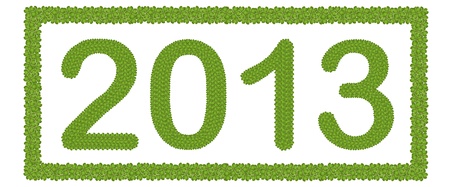 New Year 2013, Made of Four Leaf Clover in Rectangle Horizontal Frame Isolated on White Background