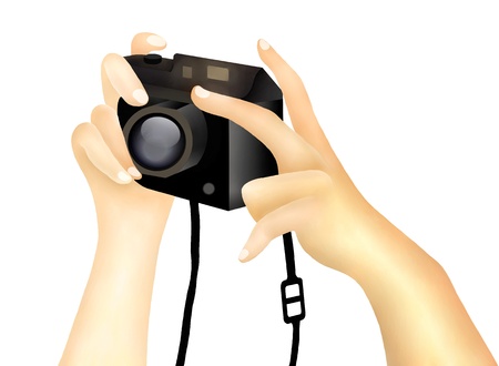 Hand Drawing, Hands Holding A Digital Camera Getting Ready to Take A Photograph
の写真素材