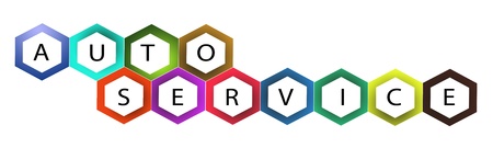 "AUTO SERVICE" Label Created by Colorful Hexagon Patternの写真素材