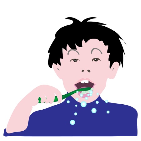 Cartoon of A Young Boy Cleaning His Teeth with Toothbrush in The Morning and Before Sleepingのイラスト素材