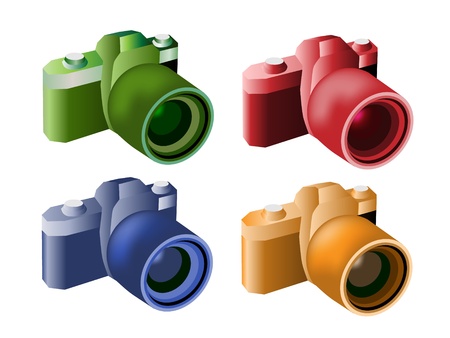Green, Blue, Orange and Red Color of Camera with A Wide Angle Lensのイラスト素材