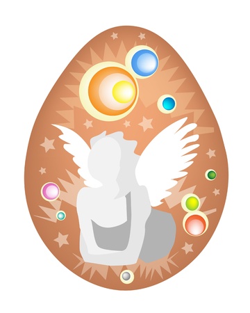 A Beautiful Angel Painted on Traditionally Easter Egg Backgroundのイラスト素材