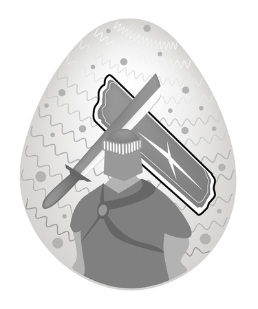A Medieval Knight with Sword and Shield Painted on Traditionally Easter Egg Backgroundのイラスト素材