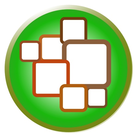 An Illustration Multi Shade of Brown Squares Frame in Shiny Green Round Button with Copy Space for Add Content or Pictureのイラスト素材