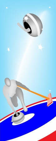 Winter Sport   Professional Athlete Slide A Rock and Holding A Broom on The Ice Rings in Curling...