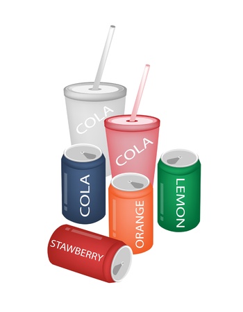 An Illustration Collection of Soft Drink and Soda in Various Flavours and Colors with Various Packagingのイラスト素材