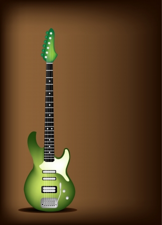 Music Instrument, An Illustration of Green Electric Guitar on Beautiful Vintage Dark Brown Background with Copy Space for Text Decorated のイラスト素材