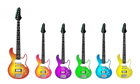 Music Instrument, An Illustration Collection of Colorful Electric Guitars of Heavy Metal or Rock and Roll in Red, Pink, Purple, Green, Blue and Yellow Colorsのイラスト素材