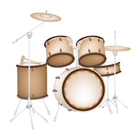 Music Instrument, An Illustration of A Set of Retro Style Jazz Drum Kit on White Backgroundのイラスト素材