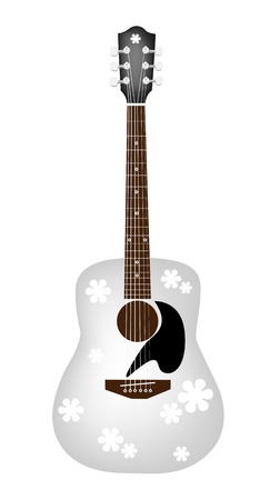 Music Instrument, An Illustration of Lovely Flower Patterns on A White Acoustic Guitarのイラスト素材