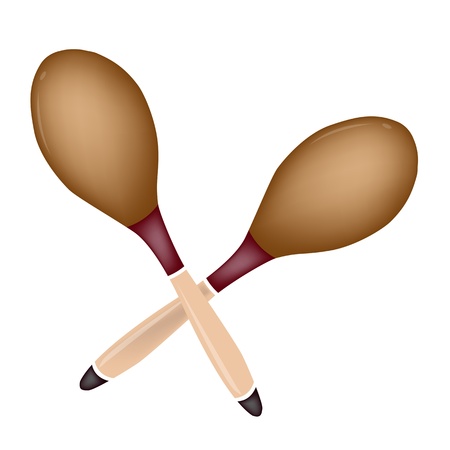 Music Instrument, An Illustration Collection of Beautiful Wooden Pair or Maracas in Retro Styleのイラスト素材