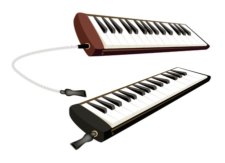 Music Instrument, Illustration of Two Vintage Melodica in Brown and Black Colors Isolated on White Backgroundのイラスト素材