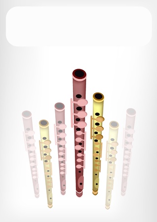 Music Instrument, An Illustration Brown Color of Vintage Piccolo Flute with White Label for Copy Space and Text Decoratedのイラスト素材