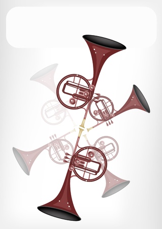 Music Instrument, An Illustration Brown Color of Vintage Straight Mellophone with White Label for Copy Space and Text Decoratedのイラスト素材