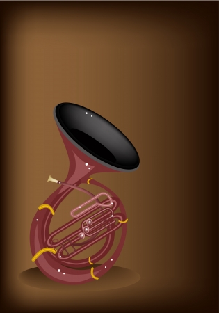 Music Instrument, An Illustration Brown Color of Vintage Sousaphone on Beautiful Dark Brown Background with Copy Space for Text Decorated のイラスト素材