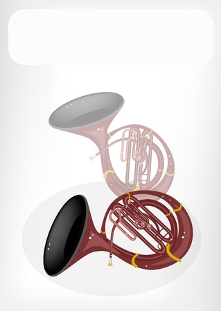 Music Instrument, An Illustration Brown Color of Vintage Sousaphone with White Label for Copy Space and Text Decoratedのイラスト素材