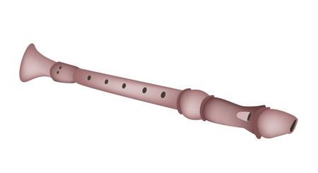 Music Instrument, An Illustration Brown Color of Wooden Recorder with White Label for Copy Space and Text Decoratedのイラスト素材