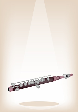 Music Instrument, An Illustration Brown Color of Vintage Symphonic Piccolo on Brown Stage Background with Copy Space for Text Decoratedのイラスト素材