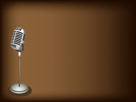 An Illustration Collection Various Kind of Microphone in Modern and Retro Style on Beautiful Dark Brown Background with Copy Space for Text Decorated のイラスト素材
