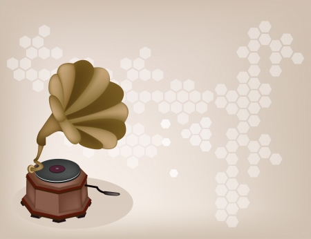 Golden Gramophone or Turntable on Beautiful Brown Backgroundのイラスト素材