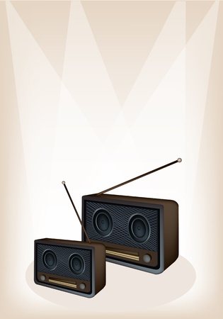 A Vintage or Retro Revival Radio on Brown Stage Backgroundのイラスト素材