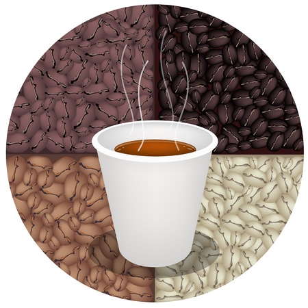Coffee Time, A Cup of Takeaway Coffee in A Disposable Cup with Beautiful Roasted Coffee Beans Backgroundのイラスト素材