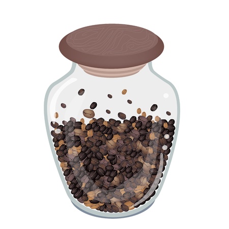 Coffee Time, An Illustration of Different Roasted Coffee Beans in Glass Jar Isolated on A White Backgroundのイラスト素材