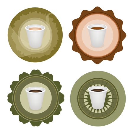 Coffee Time, Different Types of Coffee in A Disposable Cup on Round Retro Labelsのイラスト素材