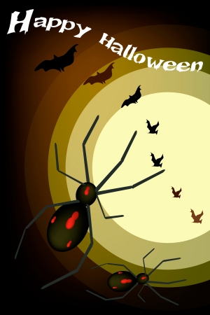 Halloween Background of Black Terrible Halloween Spiders with Halloween Bats in Halloween Celebrationのイラスト素材