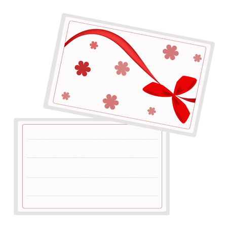 White Greeting Cards with Red Bows and Ribbon, Copy Space for Text Decorated のイラスト素材