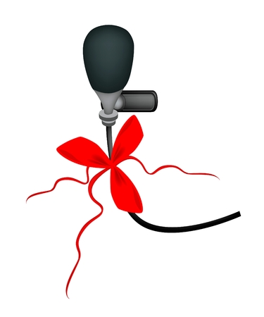 Wireless Microphone in Modern Style with Red Ribbon and Bow, A Perfect Gift or Present for Someone Special のイラスト素材