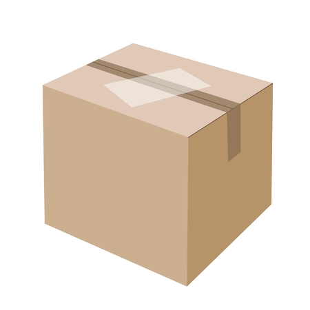 Illustration of White Label on Sealed Cardboard Box Isolated on White Backgroundのイラスト素材
