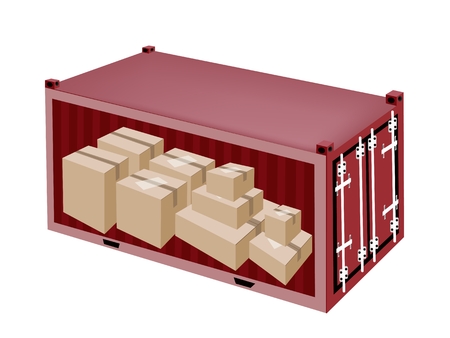 A Group of Cardboard Boxes in Cargo Container, Freight Container or Shipping Container, Ready for Shipment.
のイラスト素材