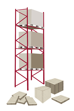 Illustration of Cargo Shelf with Wooden Crates for Storage of Goods.
のイラスト素材