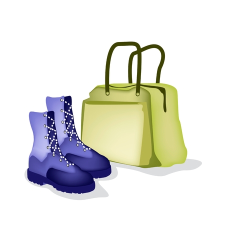 A Luggage or Travel Bag with Fashionable Woman Ankle Boot Isolated on White Background, Preparing to Travel Abroad.
のイラスト素材