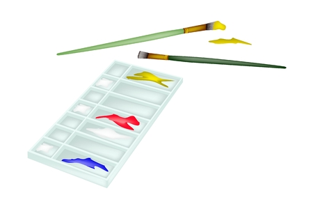 Red, Blue and Yellow Color Paint in Rectangle Art Palette With A Craft Paintbrushes or Artist Brushes for Draw and Paint A Picture.
のイラスト素材