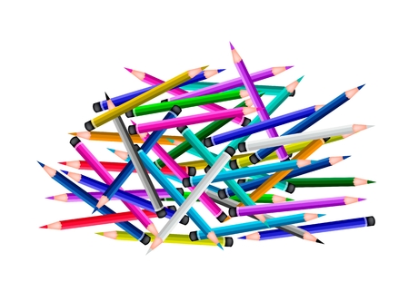 Art Supply, Stack of Colorful Colored Pencil Crayons for Sketch and Draw A Picture Isolated on White Backgroundのイラスト素材