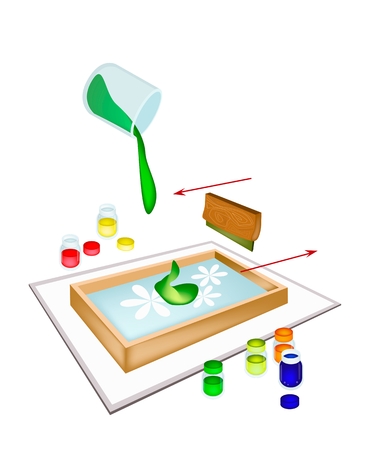 Silk Screen or Serigraphy, Artist Screen Printing Printing Images By Squeegee and Ink on Print Device Isolated on White Background

のイラスト素材