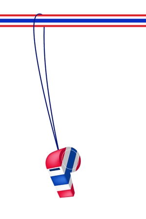 Thai Whistles Hanging on Red, White and Blue Stripe Ribbon The Sport Concept and Democraycy Symbol for Against Government and Corruption のイラスト素材