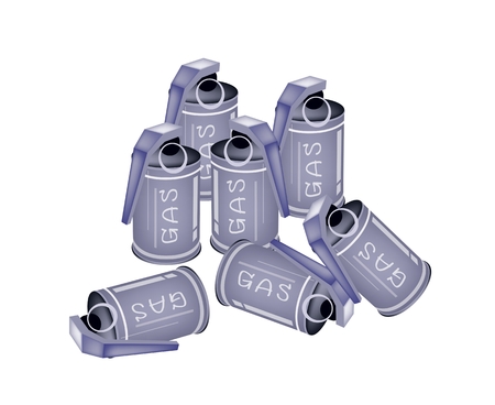 Illustration of A Group of Tear Gas Hand Grenade Canisters for Riot Police Officer Isolate on A White Background.のイラスト素材