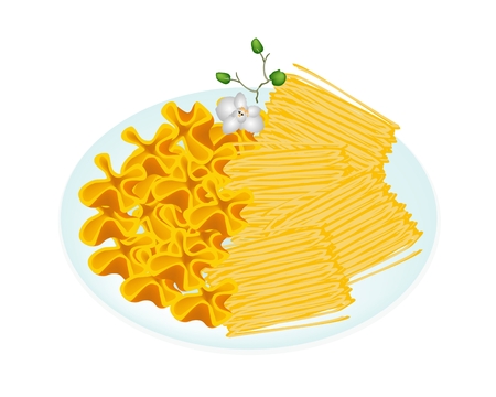 Thai Dessert, Vector Illustration of Sweet Food and Dessert Food of Thai Style Handmade Golden Sweet Meat Made From Yolk Egg and Sugar in Two Assorted Flavors のイラスト素材