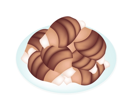 Vector Illustration of Fresh Taro Roots, Dasheen, Japanese Potato, Cocoyam or Eddo in A White Dish Isolated on White Backgrounds のイラスト素材
