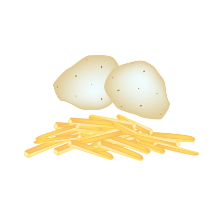 Vegetable, Vector Illustration of Whole and Chopped Potatoes into Chips or French Fries Isolated on White Background.のイラスト素材