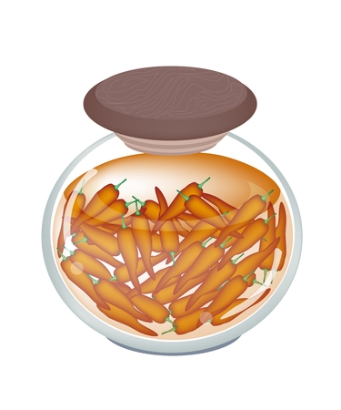 Illustration of Delicious Pickled Paprikas in Vinegar, Sugar, Salt and Condiment in A Glass Jar Isolated on White Background.
のイラスト素材