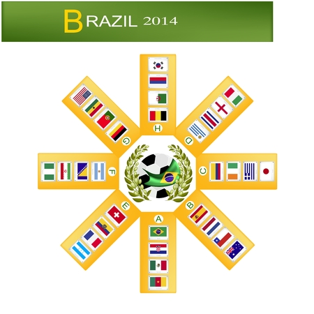 Brazil 2014, 8 Group of 32 Nations of Football or Soccer Championship in Final Tournament at Brazil.のイラスト素材