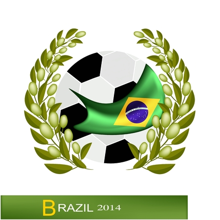 Brazil 2014, A Soccer Ball with Olive Laurel Wreath of Final Football Tournament at Brazil Championship.のイラスト素材