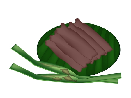 Thai Dessert, Freshly Homemade of Thai Sweetmeat Made From Taro, Coconut and Sugar Wrapped with Nipa Palm Leaves.
のイラスト素材