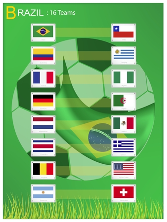 The Flags of 16 Nations of Football or Soccer Championship in Final Tournament at Brazil.
のイラスト素材